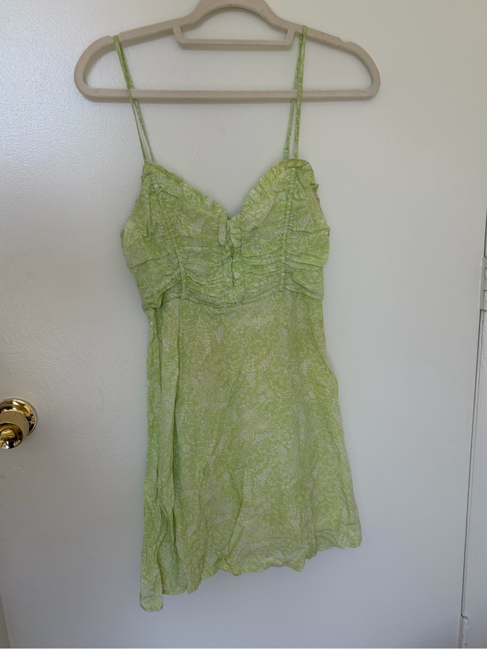 Pastel Green Floral Design Summer Mini Dress